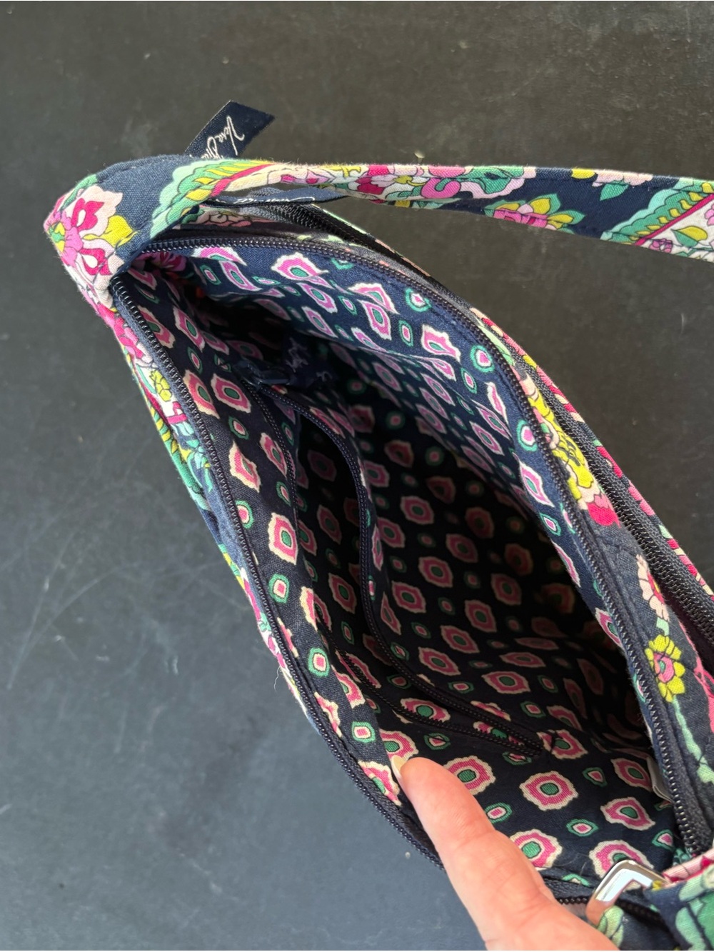 Vera Bradley Navy Floral Quilted Crossbody with Pink & Green Accents - Picture 3 of 4